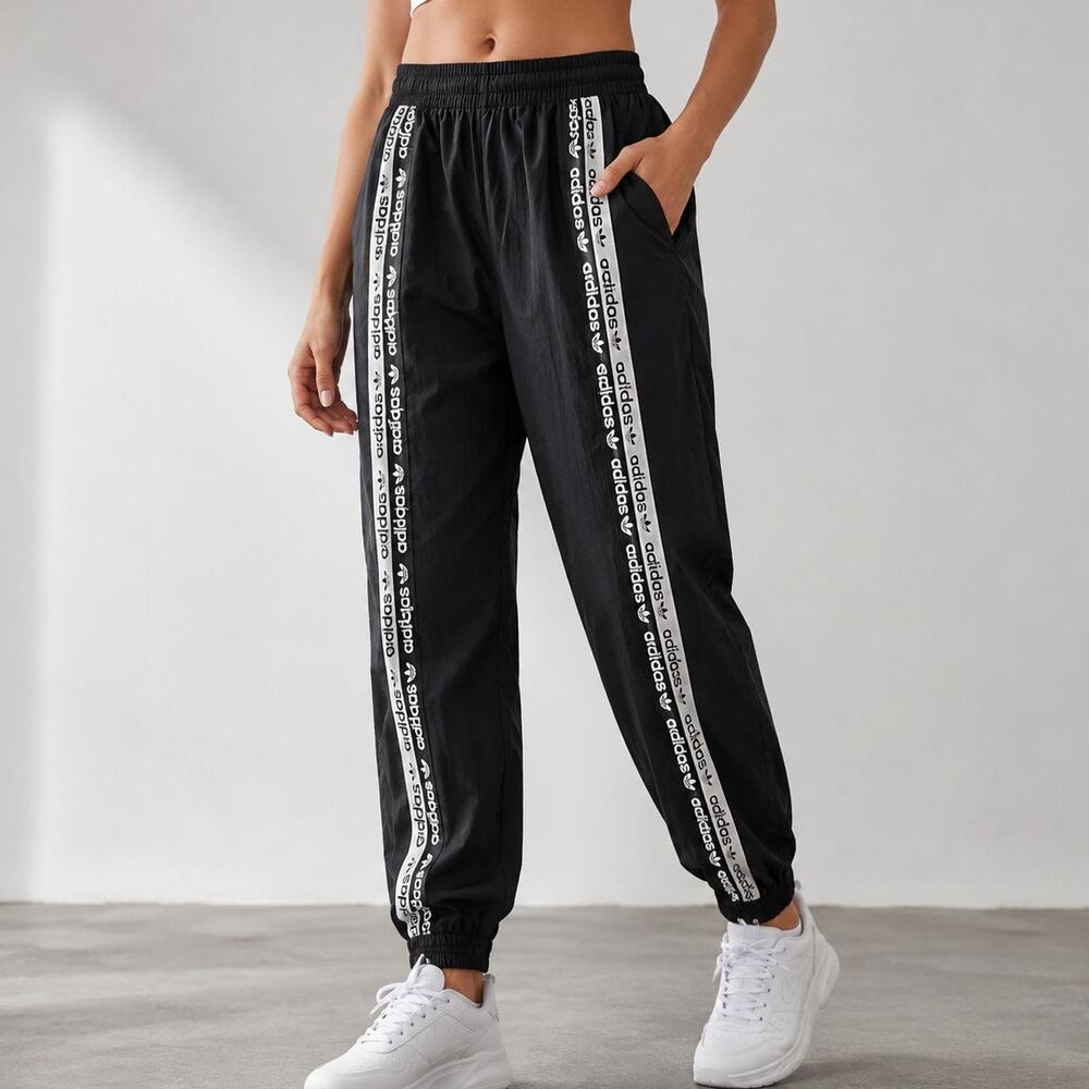Adidas ED7415 Womens M Black Performance Track Pants Ankle Zip Athletic 30x27